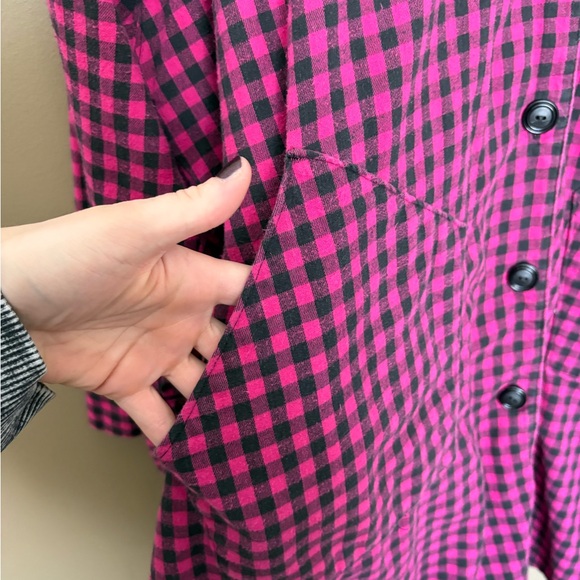 Vintage Oversized Pink Black Flannel Button Down Pocket Top Retro Grunge 2X - Picture 4 of 11